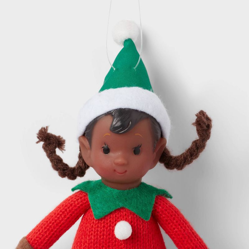 slide 3 of 3, Fabric Elf Child with Braids and Green Hat Christmas Tree Ornament - Wondershop™: Indoor Use, No Battery Required, 1 ct