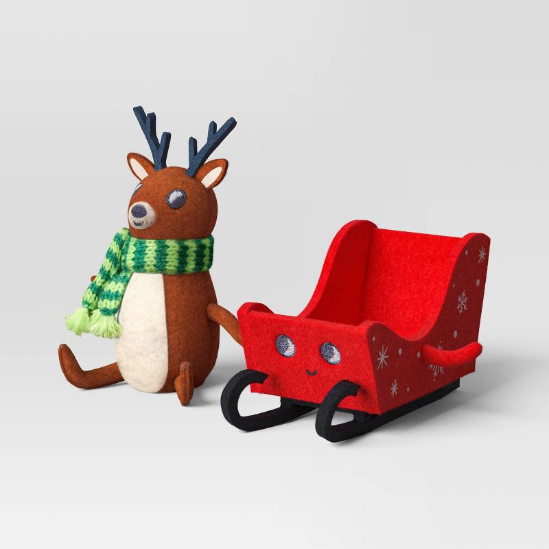 slide 3 of 5, Felt Reindeer and Sleigh Duo Christmas Figurine - Wondershop™, 1 ct