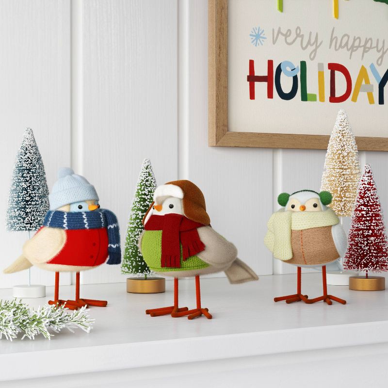 slide 2 of 5, 3pc Featherly Friends™ Mini Fabric Christmas Bird Figurine - Wondershop™ Natural, 3 ct