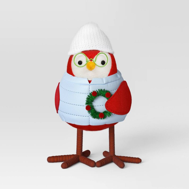 slide 3 of 4, Featherly Friends™ 'Conifer' Fabric Christmas Bird Figurine Holding Wreath - Wondershop™, 1 ct