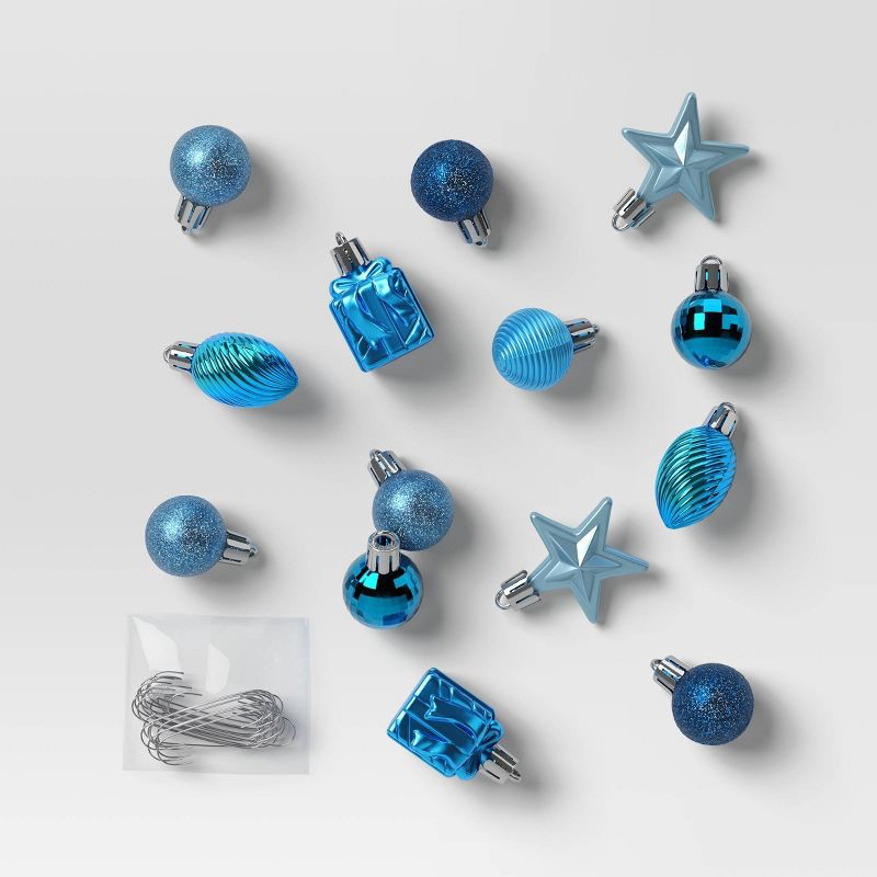 slide 1 of 4, 25ct Assorted Shatter-Resistant Christmas Tree Ornament Set Blue - Wondershop™, 25 ct