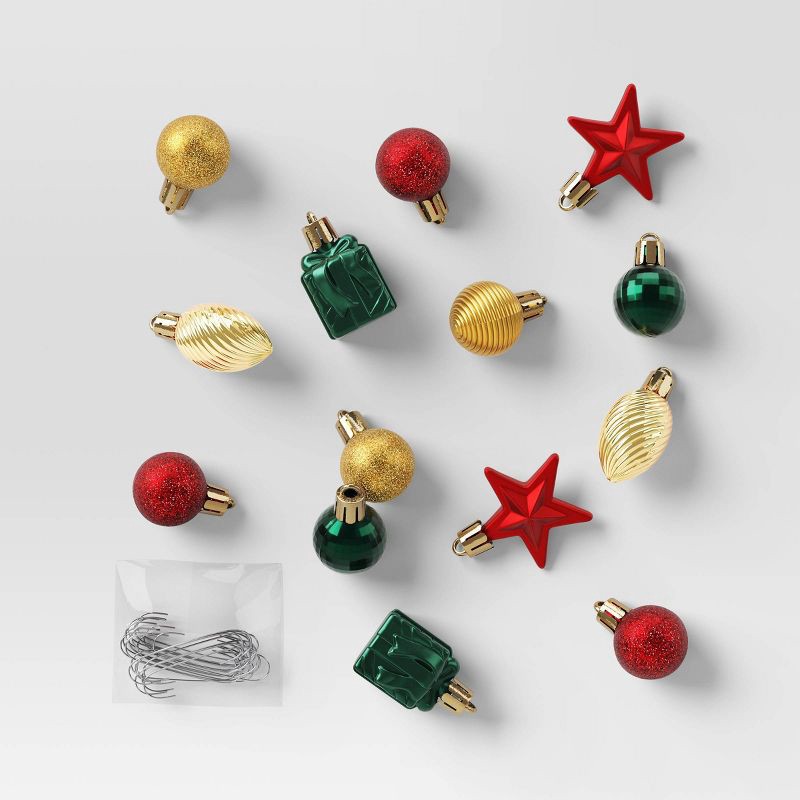 slide 1 of 4, 25ct Assorted Shatter-Resistant Christmas Tree Ornament Set Red/Green/Gold - Wondershop™, 25 ct