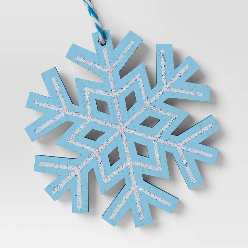 slide 3 of 3, 10pc Wood Snowflake Christmas Tree Ornament Set Blue/White - Wondershop™: Indoor Holiday Decor, Unlit, 2.25" Height, 10 ct