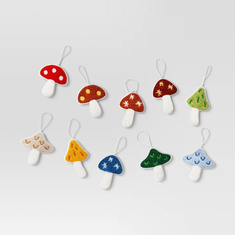 slide 1 of 3, 10pc Fabric Mushroom Christmas Tree Ornament Set - Wondershop™, 10 ct