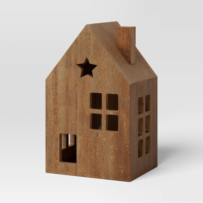 slide 3 of 3, 6" Lit Wood House with Star Window Christmas Village Building - Wondershop™ Brown, 1 ct