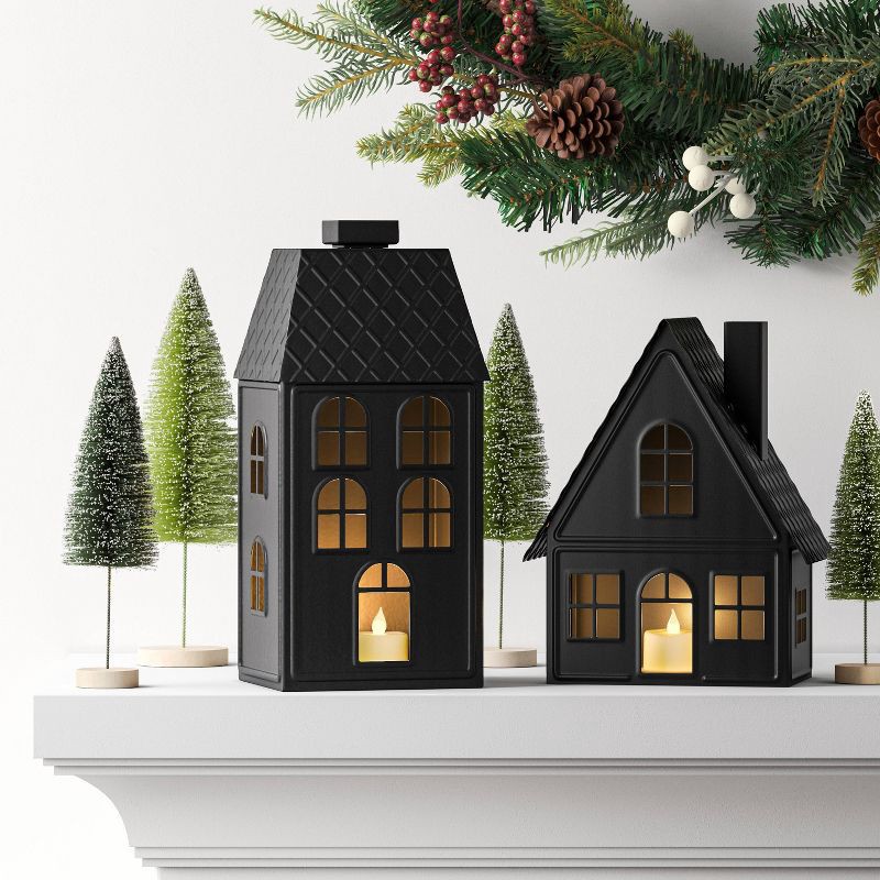 slide 2 of 3, 11" Lit Metal House Christmas Village Building - Wondershop™ Black: Indoor Tabletop Decorative Object, Battery-Powered, 1 ct