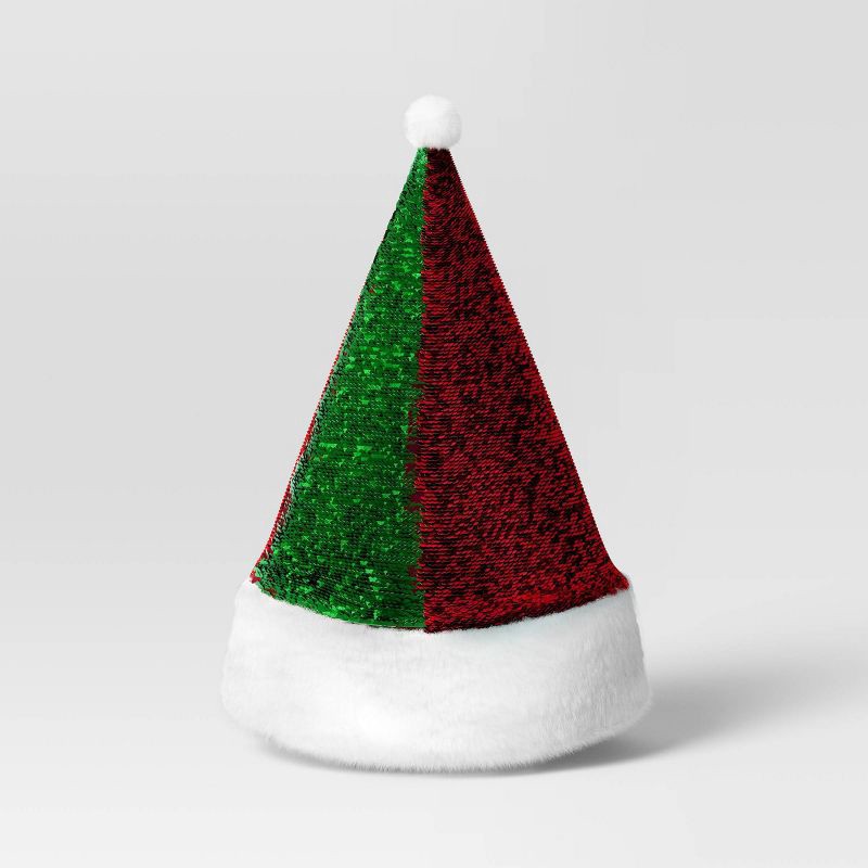 slide 4 of 4, 17" Flip Sequins Santa Christmas Hat - Wondershop™ Red/Green, 1 ct