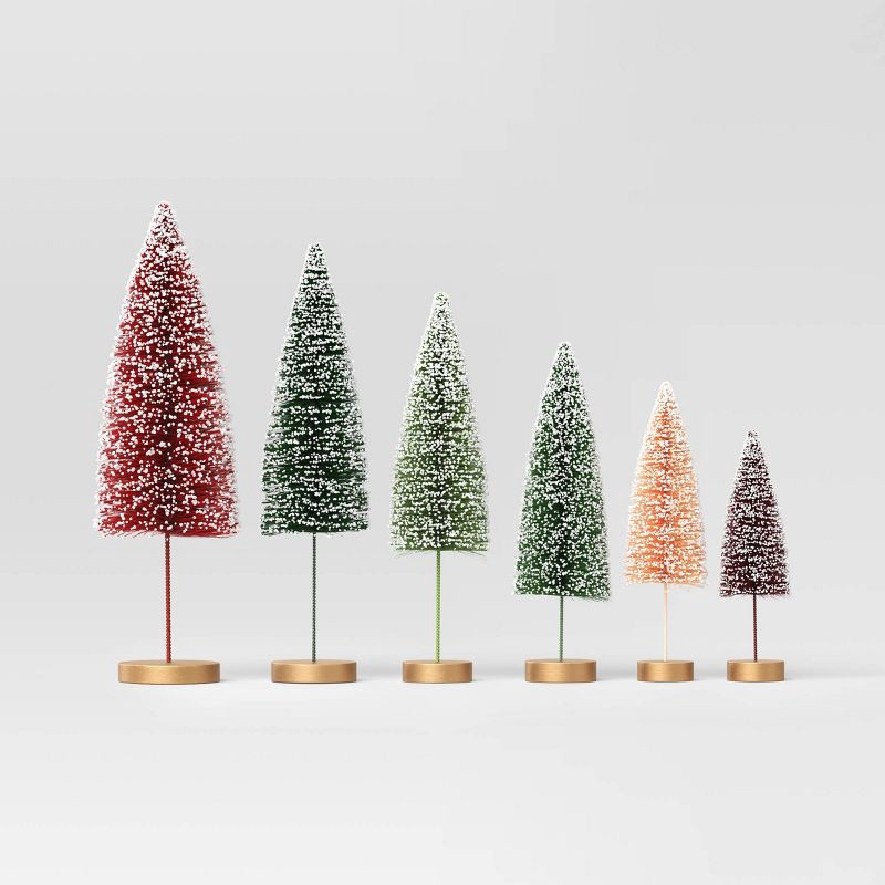 slide 1 of 3, 6pc Sisal Bottle Brush Tree Christmas Figurine Set - Wondershop™ Assorted, 6 ct