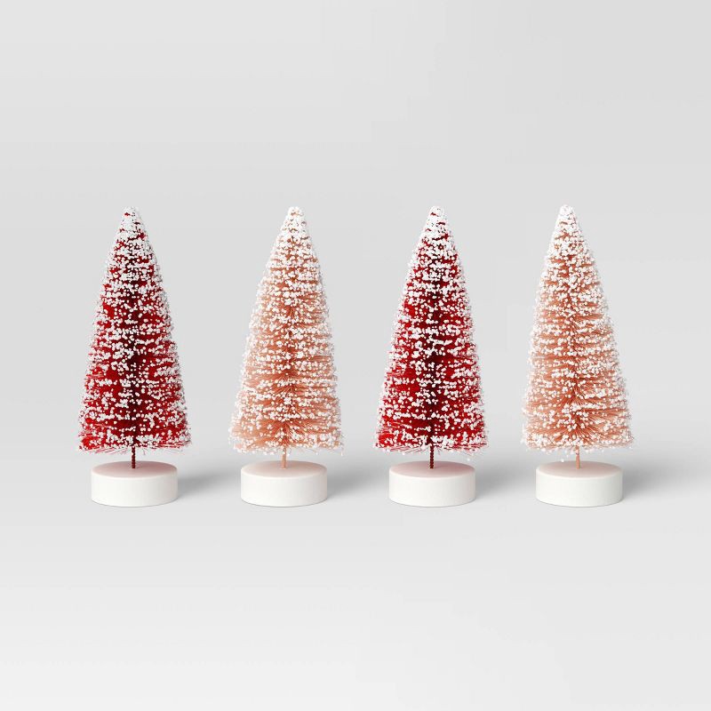 slide 1 of 3, 4pc 4" Sisal Bottle Brush Tree Christmas Figurine Set - Wondershop™ Red: Wood Base, Indoor Tabletop Decor, No Battery Required, 4 ct