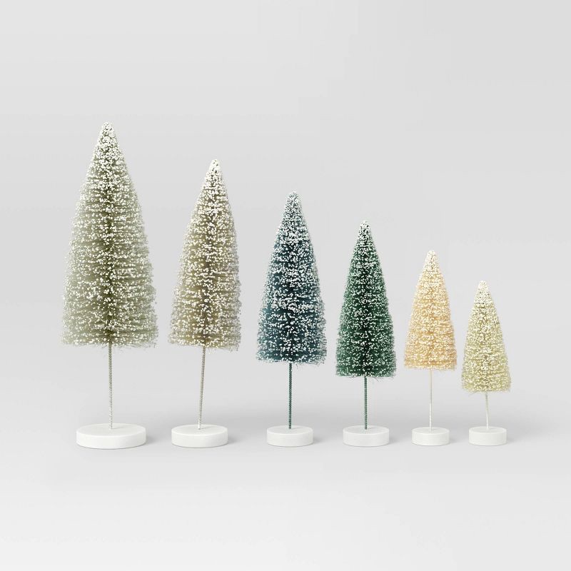 slide 1 of 3, 6pc Sisal Bottle Brush Tree Christmas Figurine Set - Wondershop™ Blue, 6 ct