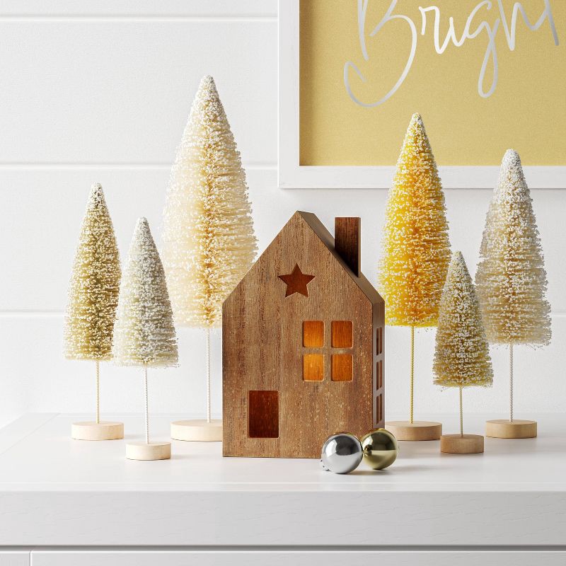 slide 2 of 3, 6pc Sisal Bottle Brush Tree Christmas Figurine Set - Wondershop™ Yellow: Indoor Decorative Objects, Tabletop Display, 6 ct