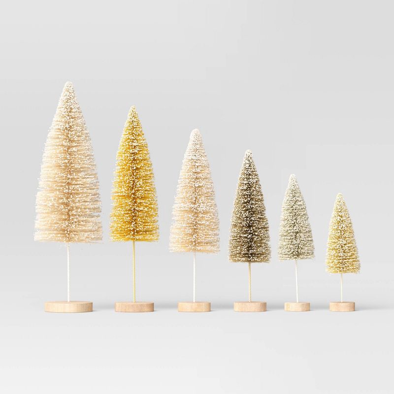 slide 1 of 3, 6pc Sisal Bottle Brush Tree Christmas Figurine Set - Wondershop™ Yellow: Indoor Decorative Objects, Tabletop Display, 6 ct