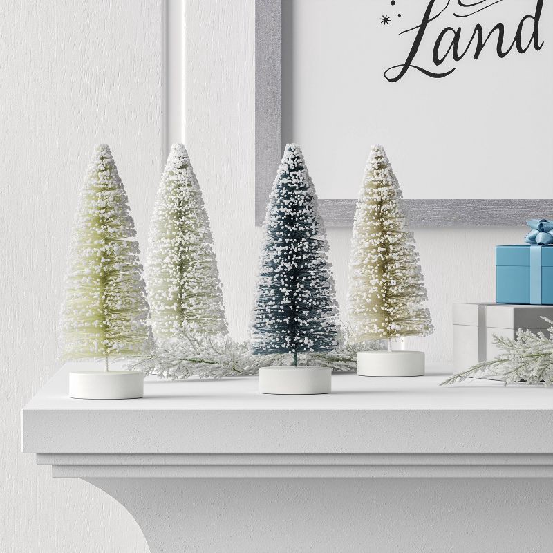 slide 2 of 3, 4pc 4" Sisal Bottle Brush Tree Christmas Figurine Set - Wondershop™ Blue: Indoor Decorative Objects, Tabletop Decor, 4 ct