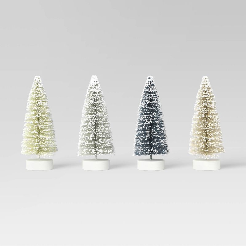 slide 1 of 3, 4pc 4" Sisal Bottle Brush Tree Christmas Figurine Set - Wondershop™ Blue: Indoor Decorative Objects, Tabletop Decor, 4 ct