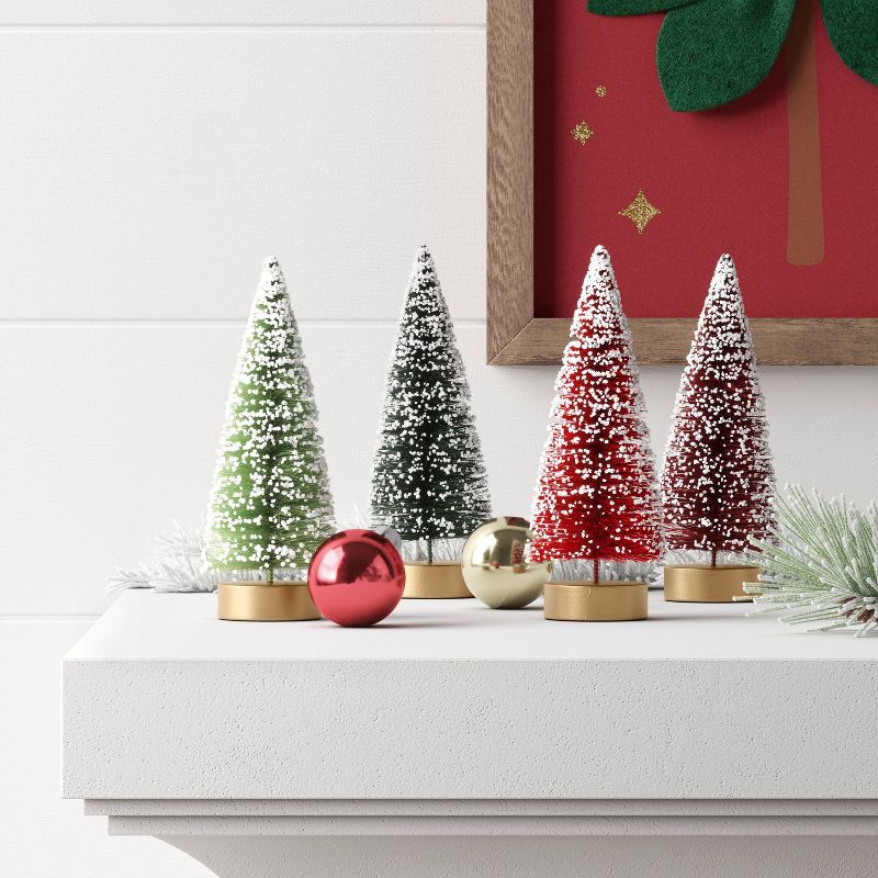 slide 2 of 3, 4pc 4" Sisal Bottle Brush Tree Christmas Figurine Set - Wondershop™ Assorted, 4 ct