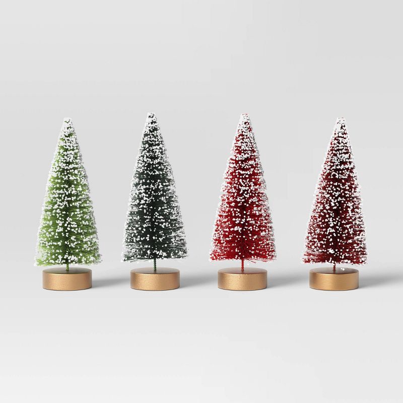 slide 1 of 3, 4pc 4" Sisal Bottle Brush Tree Christmas Figurine Set - Wondershop™ Assorted, 4 ct