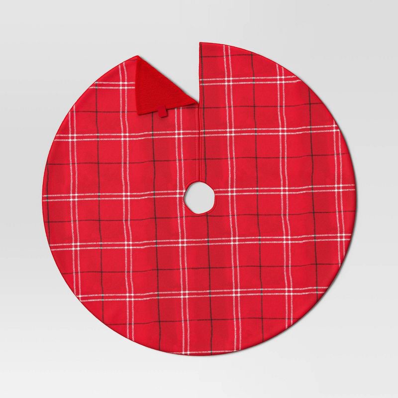 slide 3 of 4, 16" Plaid Fabric Mini Christmas Tree Skirt Red - Wondershop™, 1 ct