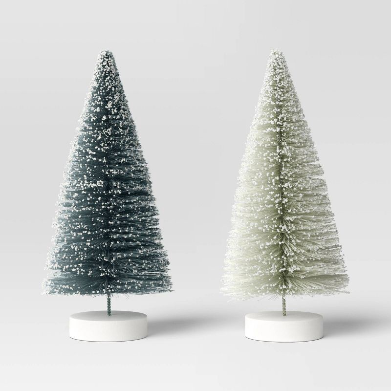 slide 1 of 3, 2pc 6" Sisal Bottle Brush Tree Christmas Figurine Set - Wondershop™ Blue, 2 ct