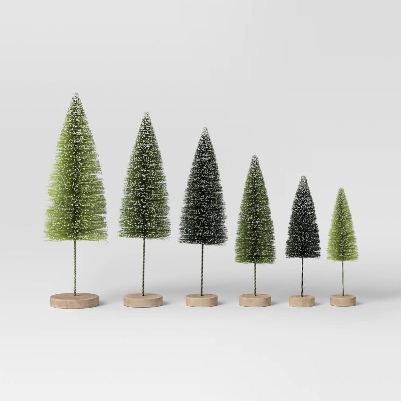 slide 1 of 3, 6pc Sisal Bottle Brush Tree Christmas Figurine Set - Wondershop™ Green, 6 ct