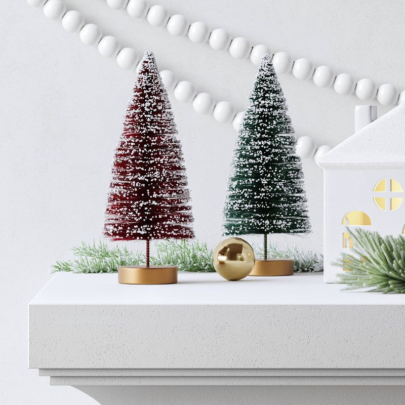 slide 2 of 3, 2pc 6" Sisal Bottle Brush Tree Christmas Figurine Set - Wondershop™: Wood Base, Indoor Tabletop Decor, No Battery Required, 2 ct