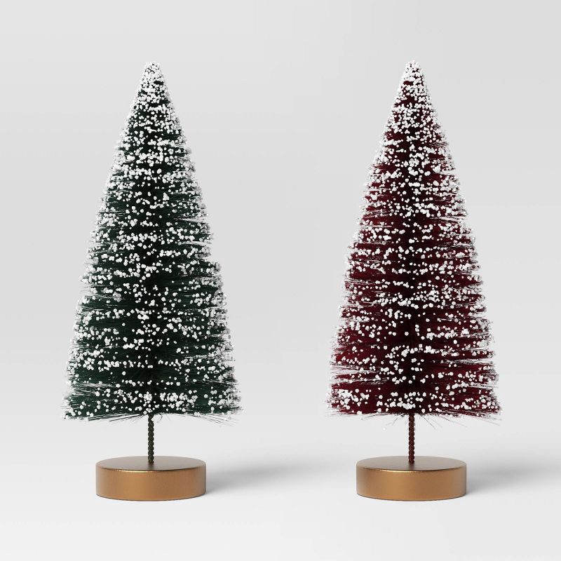 slide 1 of 3, 2pc 6" Sisal Bottle Brush Tree Christmas Figurine Set - Wondershop™: Wood Base, Indoor Tabletop Decor, No Battery Required, 2 ct