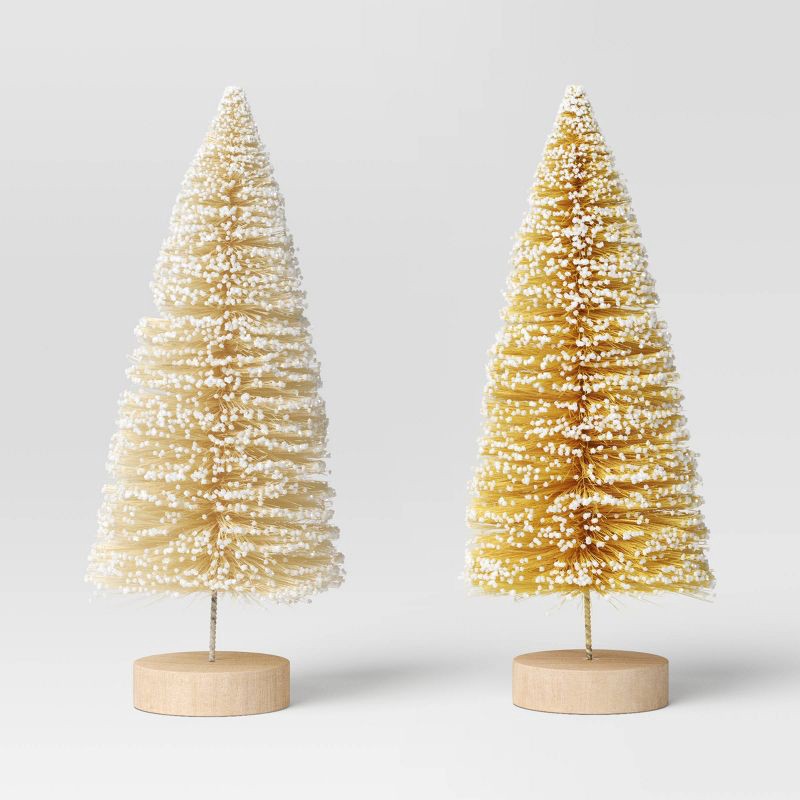 slide 1 of 3, 2pc 6" Sisal Bottle Brush Tree Christmas Figurine Set - Wondershop™: Wood Base, Indoor Decor, No Battery Required, 2 ct