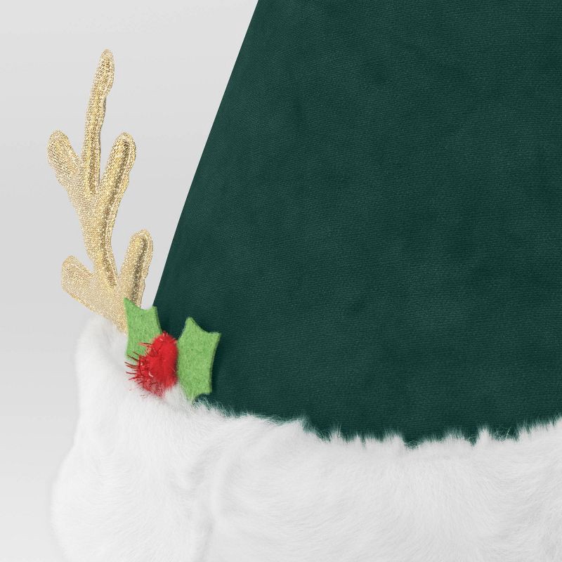 slide 2 of 3, 17" Santa Christmas Hat with Glittered Gold Antlers - Wondershop™ White/Green, 1 ct