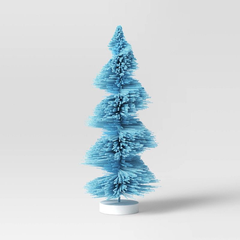 slide 1 of 3, 12" Spiral Bottle Brush Tree Christmas Figurine - Wondershop™ Blue: Tabletop Decorative Object, Indoor Use, 1 ct