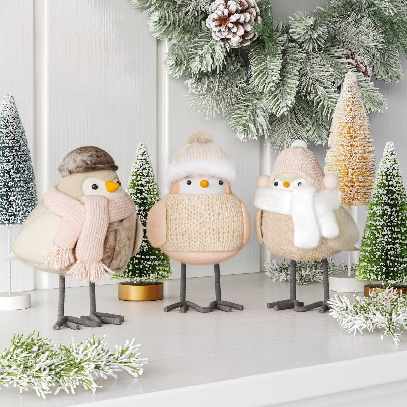 slide 2 of 5, 3pc Featherly Friends™ Mini Fabric Christmas Bird Figurine - Wondershop™ Snowy Whites, 3 ct