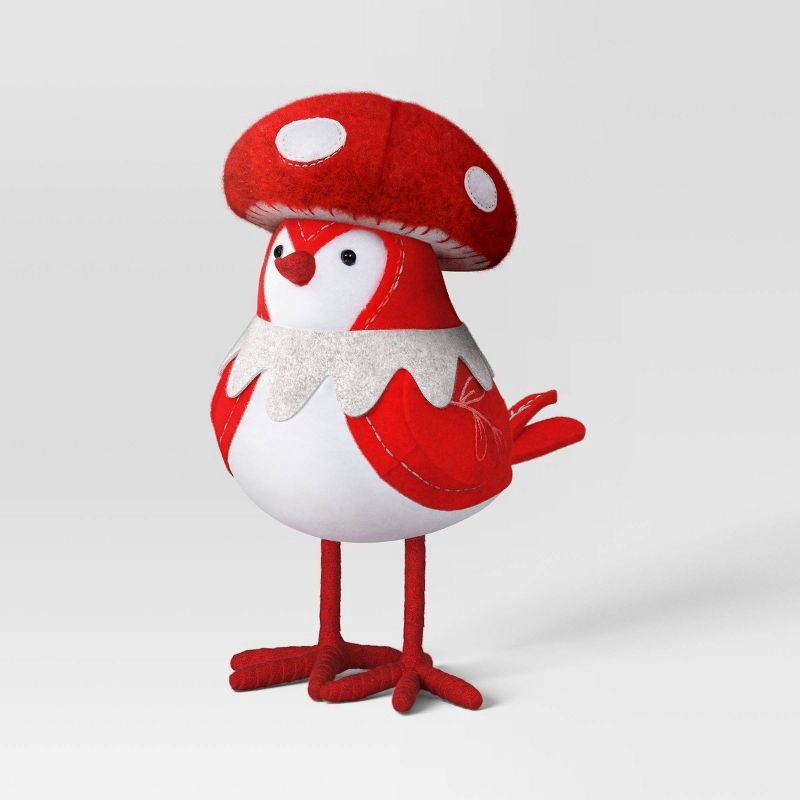 slide 1 of 4, Featherly Friends™ 'Capster' Fabric Christmas Bird Figurine Dressed as Mushroom - Wondershop™, 1 ct