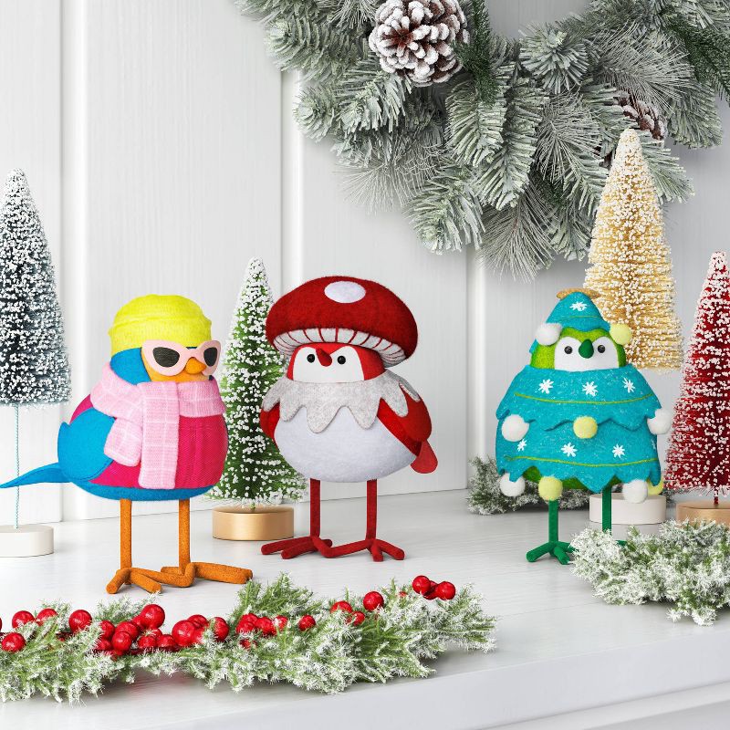 slide 2 of 5, 3pc Featherly Friends™ Mini Fabric Christmas Bird Figurine - Wondershop™ Brights, 3 ct