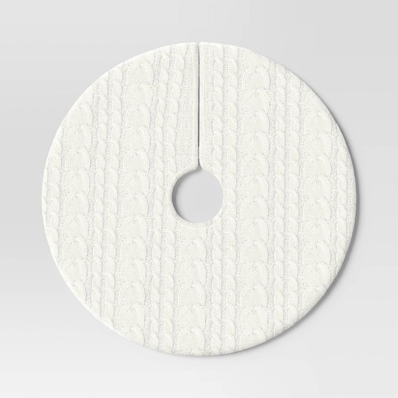 slide 3 of 4, 16" Cable Knit Mini Christmas Tree Skirt Cream - Wondershop™, 1 ct