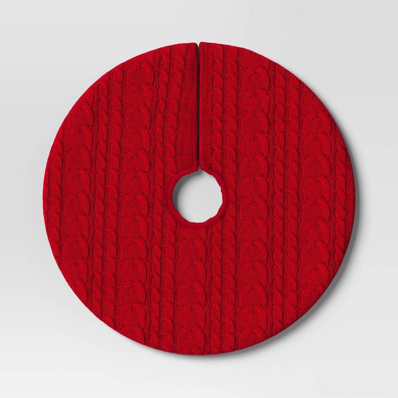 slide 3 of 4, 16" Cable Knit Mini Christmas Tree Skirt Red - Wondershop™, 1 ct