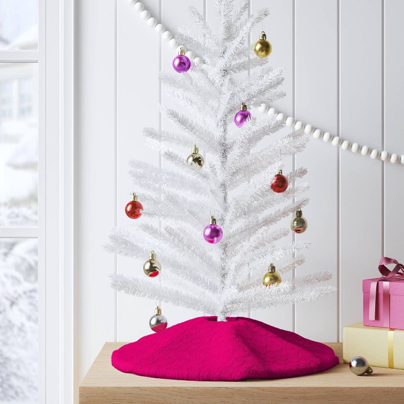 slide 2 of 4, 16" Cable Knit Mini Christmas Tree Skirt Pink - Wondershop™, 1 ct