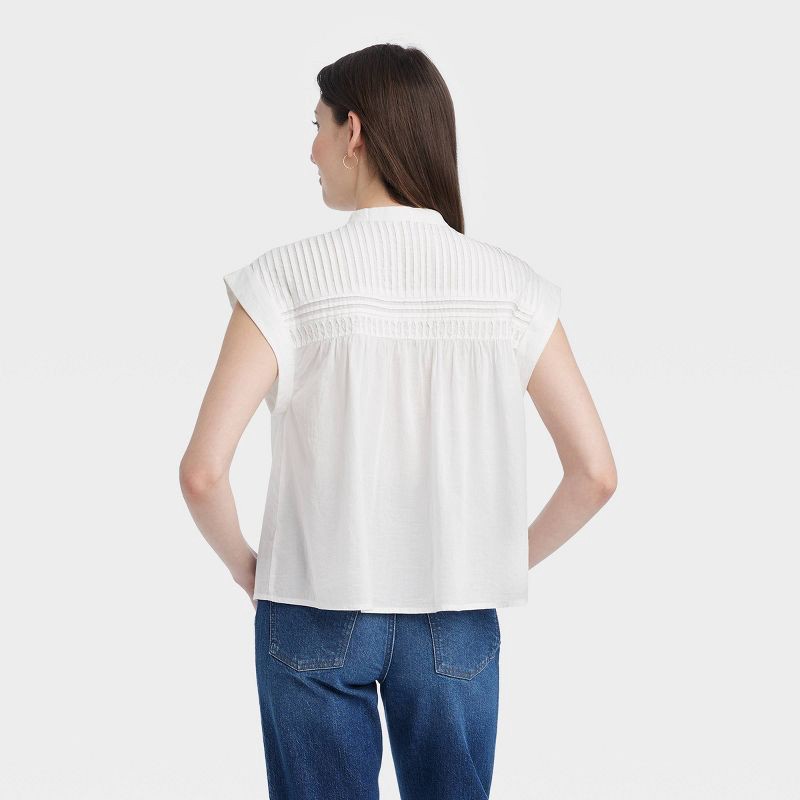 slide 3 of 3, Women's Short Sleeve Pintuck Blouse - Universal Thread™ White XL, 1 ct