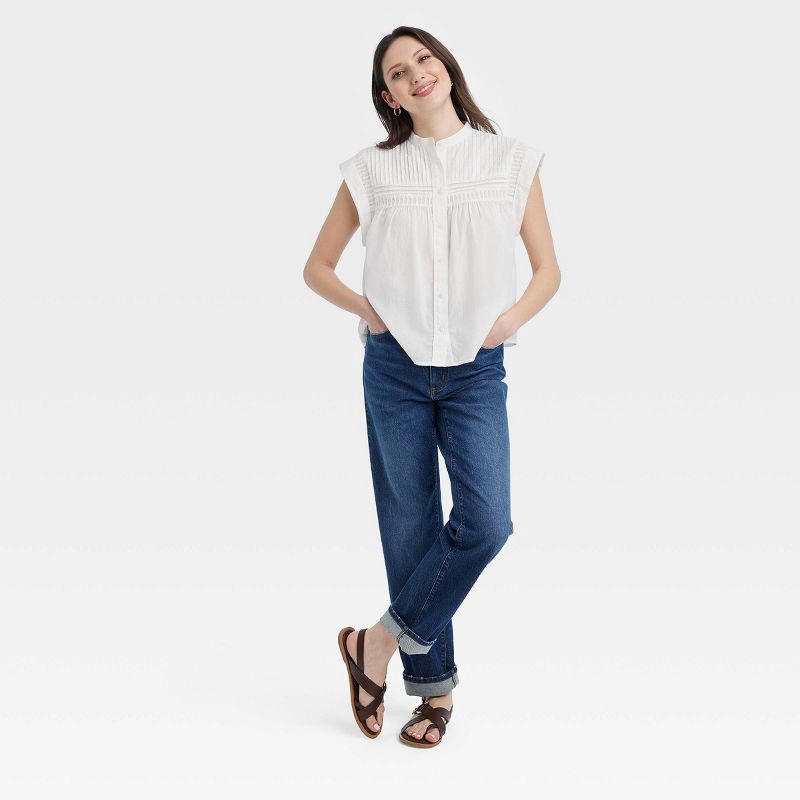 slide 2 of 3, Women's Short Sleeve Pintuck Blouse - Universal Thread™ White XL, 1 ct