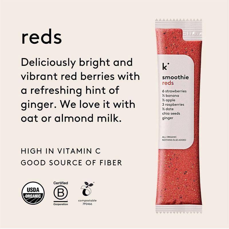 slide 3 of 6, Kencko Reds Organic Instant Fruit & Veggie Smoothies Powdered Drink Mix - 4pk/.78 oz Packets, 4 ct, 0.78 oz