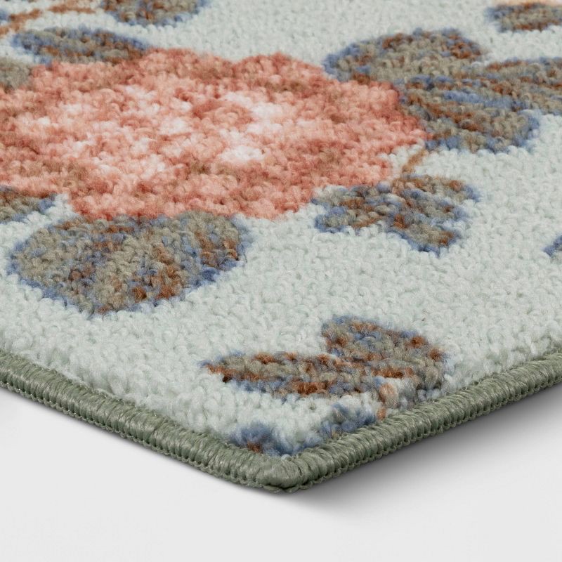 slide 3 of 4, 2'x3' Floral High Low Loop Accent Rug Green - Threshold™: Washable Entryway Throw, Indoor Skid-Resistant Rug, 1 ct