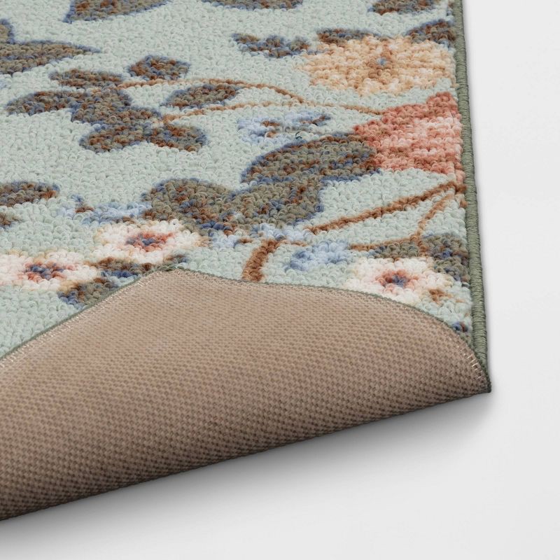 slide 4 of 4, 2'x3' Floral High Low Loop Accent Rug Green - Threshold™: Washable Entryway Throw, Indoor Skid-Resistant Rug, 1 ct