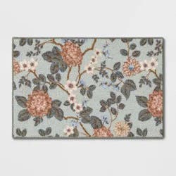 2'x3' Floral High Low Loop Accent Rug Green - Threshold™: Washable Entryway Throw, Indoor Skid-Resistant Rug