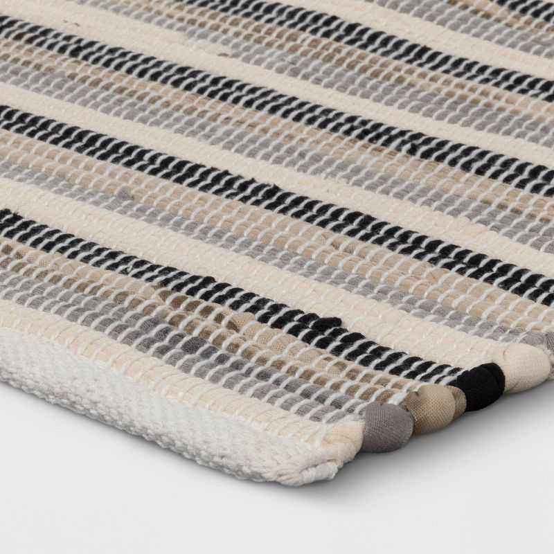 slide 3 of 4, 2'6"x4' Handloom Striped Woven Accent Rug Black/Gray - Room Essentials™: Entryway Rug, Indoor Use, Rug Pad Recommended, 1 ct