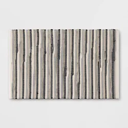 2'6"x4' Handloom Striped Woven Accent Rug Black/Gray - Room Essentials™: Entryway Rug, Indoor Use, Rug Pad Recommended