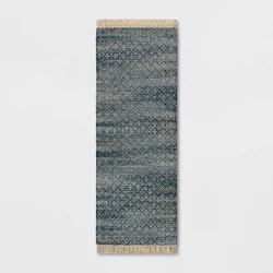 2'4"x7' Handloom Diamond Runner Rug Blue - Threshold™: Indoor Low Pile, Cotton & Jute, Entryway or Kitchen Use