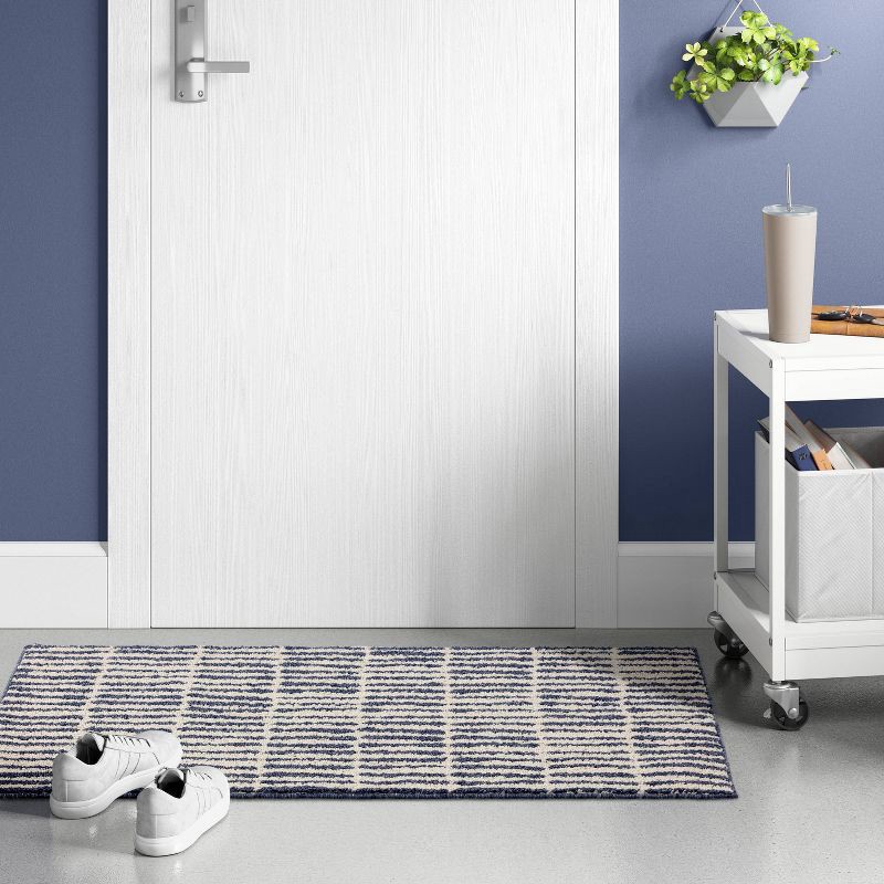 slide 2 of 4, 2'5"x3'8" Washable Modern Dashes Hi/Low Tufted Loop Accent Rug Blue - Room Essentials™: Indoor, Fade & Stain-Resistant, 1 ct