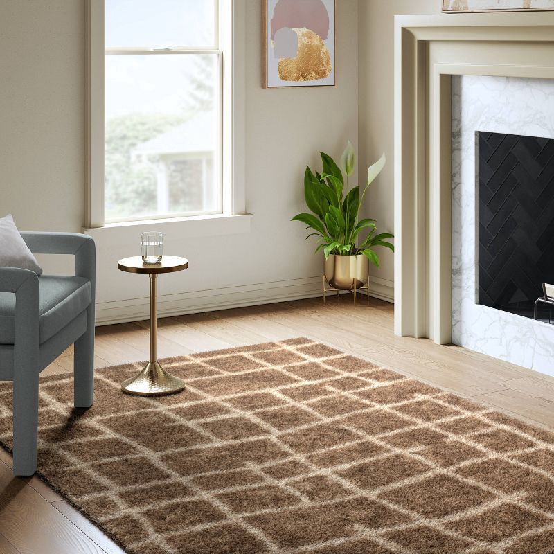 slide 2 of 4, 5'x7' Broken Grid Shag Area Rug Natural/Ivory - Threshold™, 1 ct