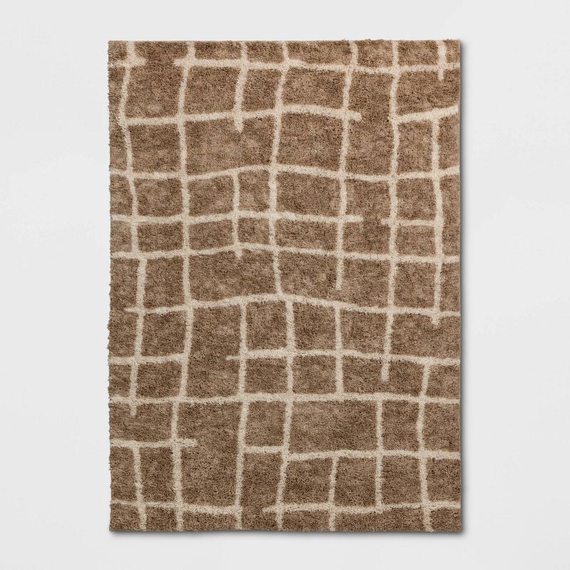 slide 1 of 4, 5'x7' Broken Grid Shag Area Rug Natural/Ivory - Threshold™, 1 ct
