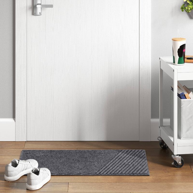 slide 2 of 4, 1'6"x2'6" Absorbing Embossed Modern Lines Doormat Gray - Room Essentials™, 1 ct