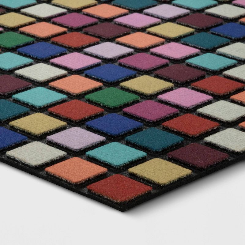 slide 3 of 4, 1'6"x2'6" Recycled Rubber Blocks Indoor/Outdoor Doormat - Room Essentials™: Skid-Resistant, Quick-Drying, Beige, 1 ct