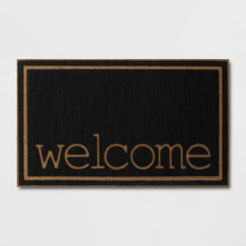 slide 1 of 4, 1'6"x2'6" 'Welcome' Embossed Doormat Black - Threshold™, 1 ct