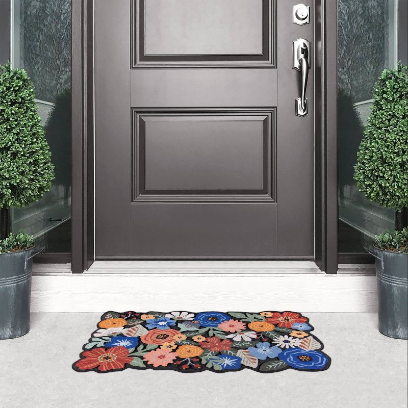 slide 2 of 3, Apache Mills 1'6"x2'6" Recycled Boho Floral Doormat Beige: Outdoor Welcome Mat, Skid-Resistant, UV & Stain-Resistant, 1 ct